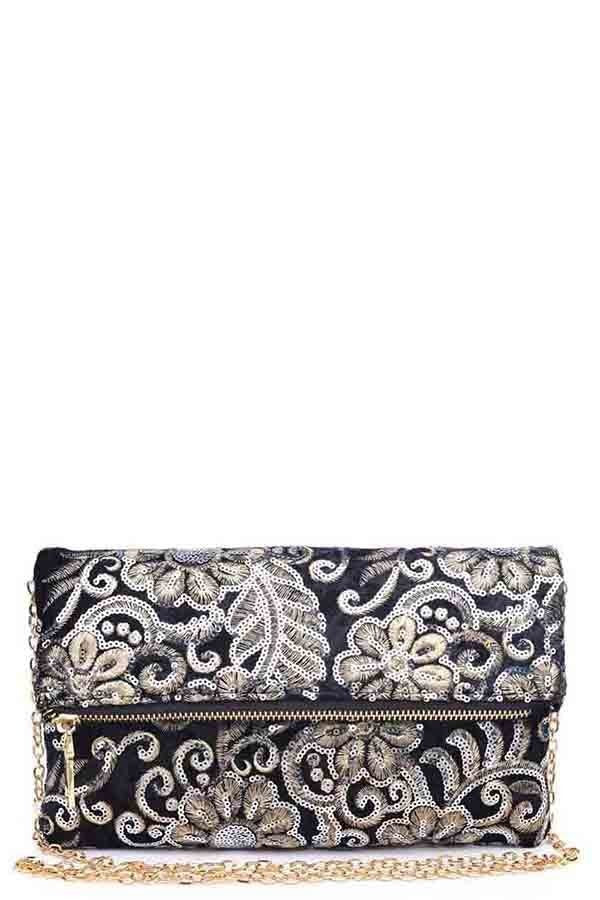 Sequin embroidered clutch purse
