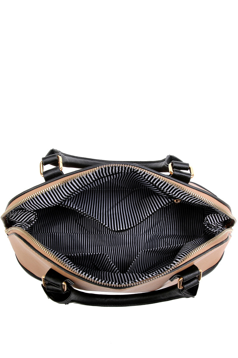 Classy Color Block Saffiano Dome Satchel Wallet Set