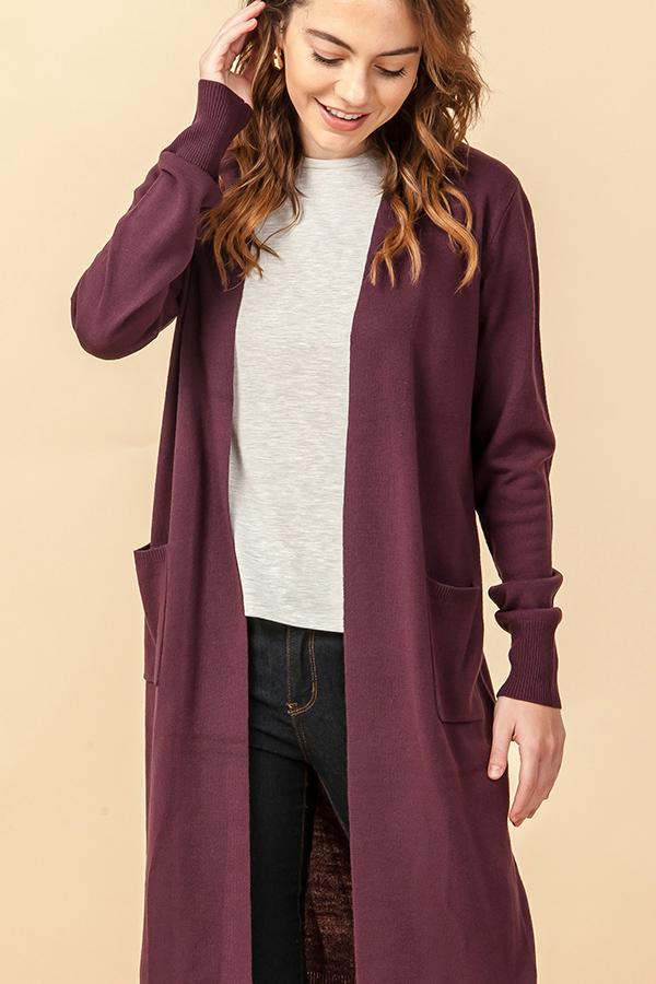 OPEN FRONT LONG CARDIGAN SWEATER WITH POCKETS