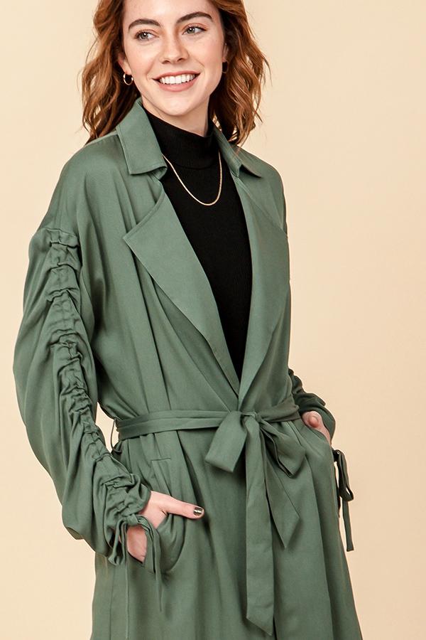 FAVLUX - ROUCHED SLEEVE COAT WITH WAIST BELT