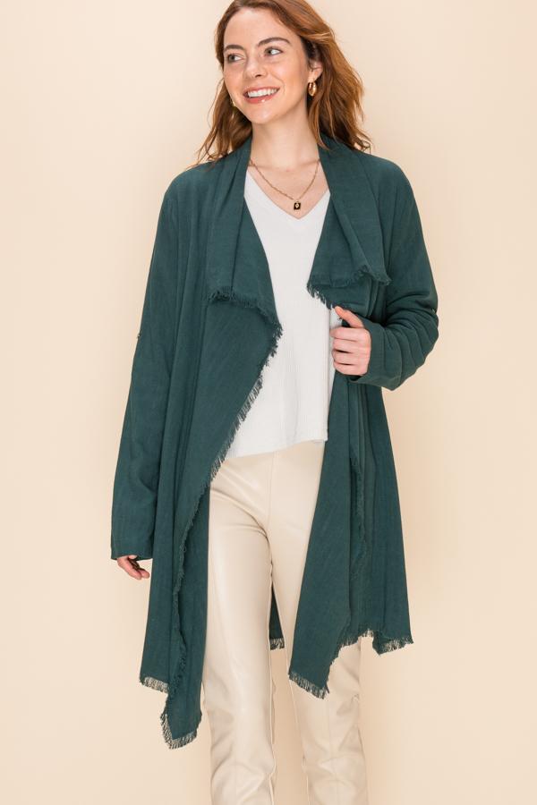 SHAWL COLLAR RAW EDGE KIMONO