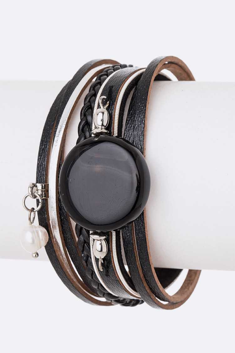 Stone Leather Magnetic Bracelet