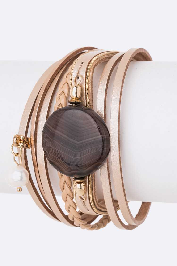 Stone Leather Magnetic Bracelet